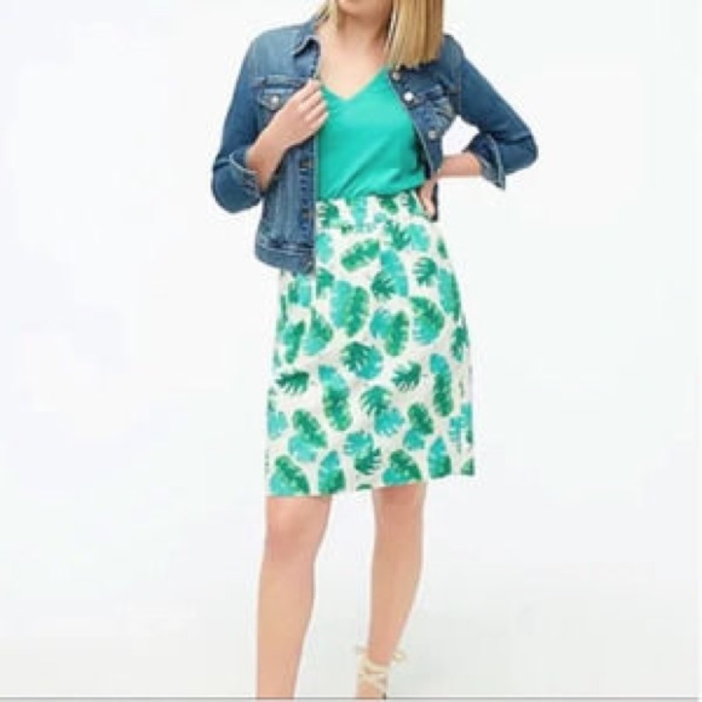 NWT J Crew Linen Skirt Monstera Plant Leaf Print Large